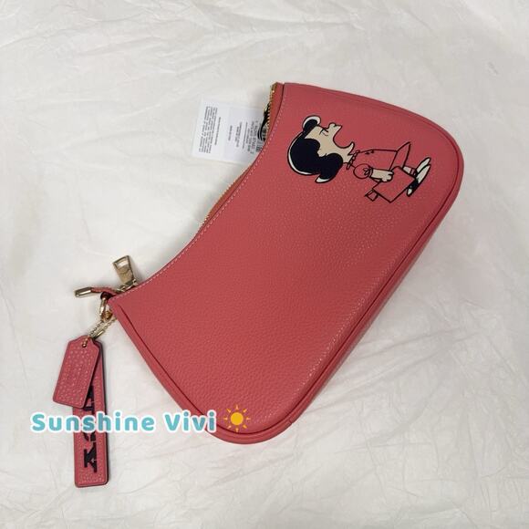 NWT COACH x PEANUTS 2025 Teri Shoulder Bag with Lucy Bright Coral Multi CBM32 - Picture 4 of 7